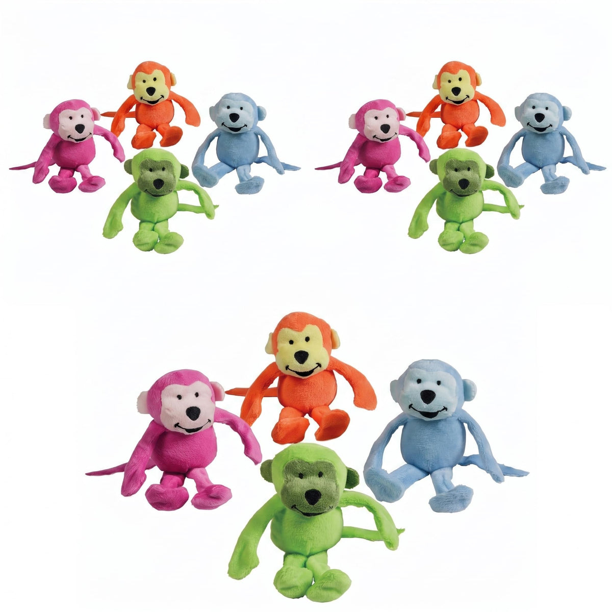 Fun Express neon monkeys front view, 12-pack, ideal for party favors.