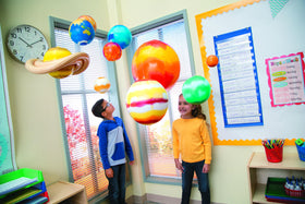 Fun Express Earth inflatable planet, enhances classroom learning with realistic cloud patterns