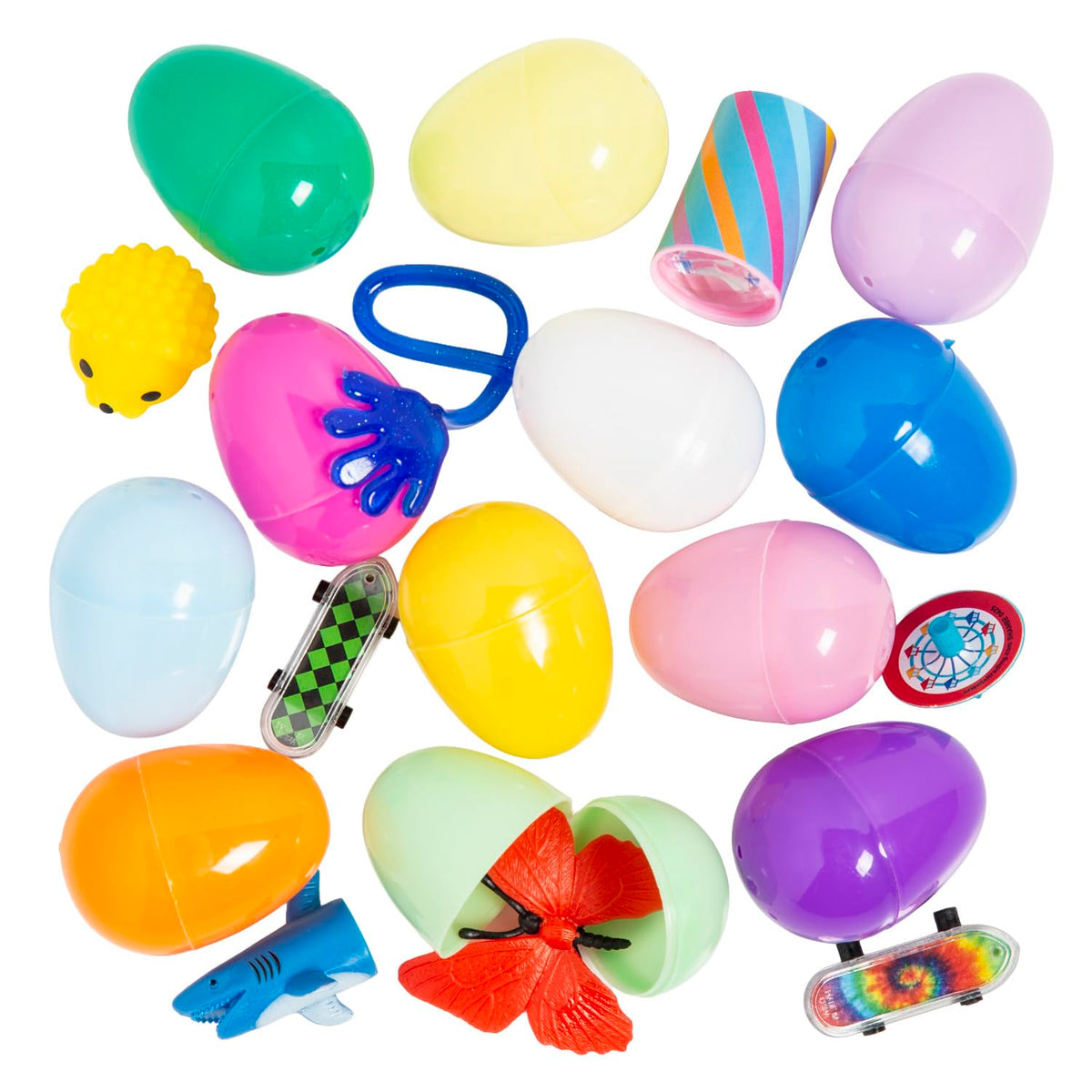 Fun Express surprise eggs containing mini skateboard toys for energetic prizes.