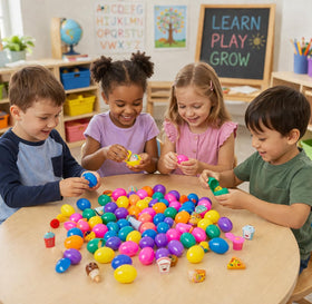 Fun Express surprise eggs featuring shark finger puppets for engaging party favors.