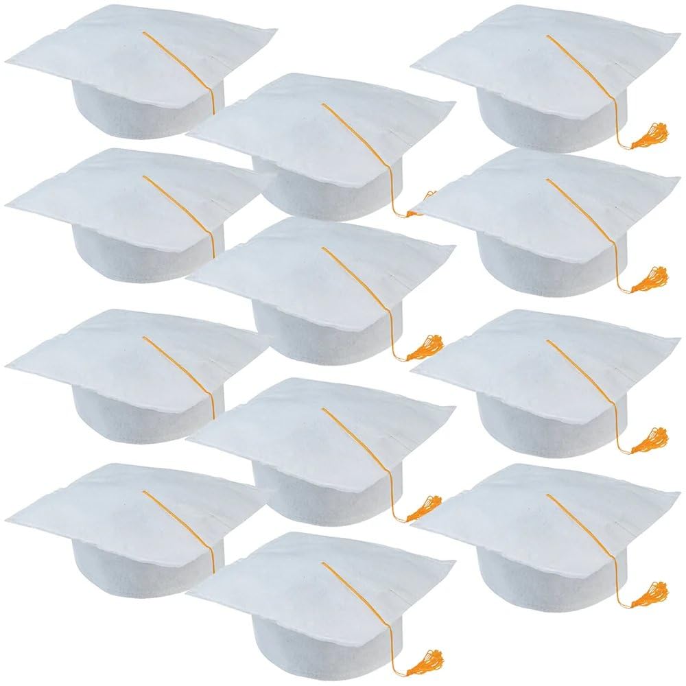 Fun Express white graduation cap with yellow tassel for classroom ceremonies and personalization