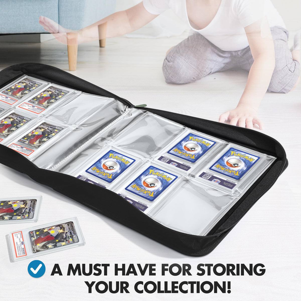 FunGuys crystal-clear pockets display cards without removal.
