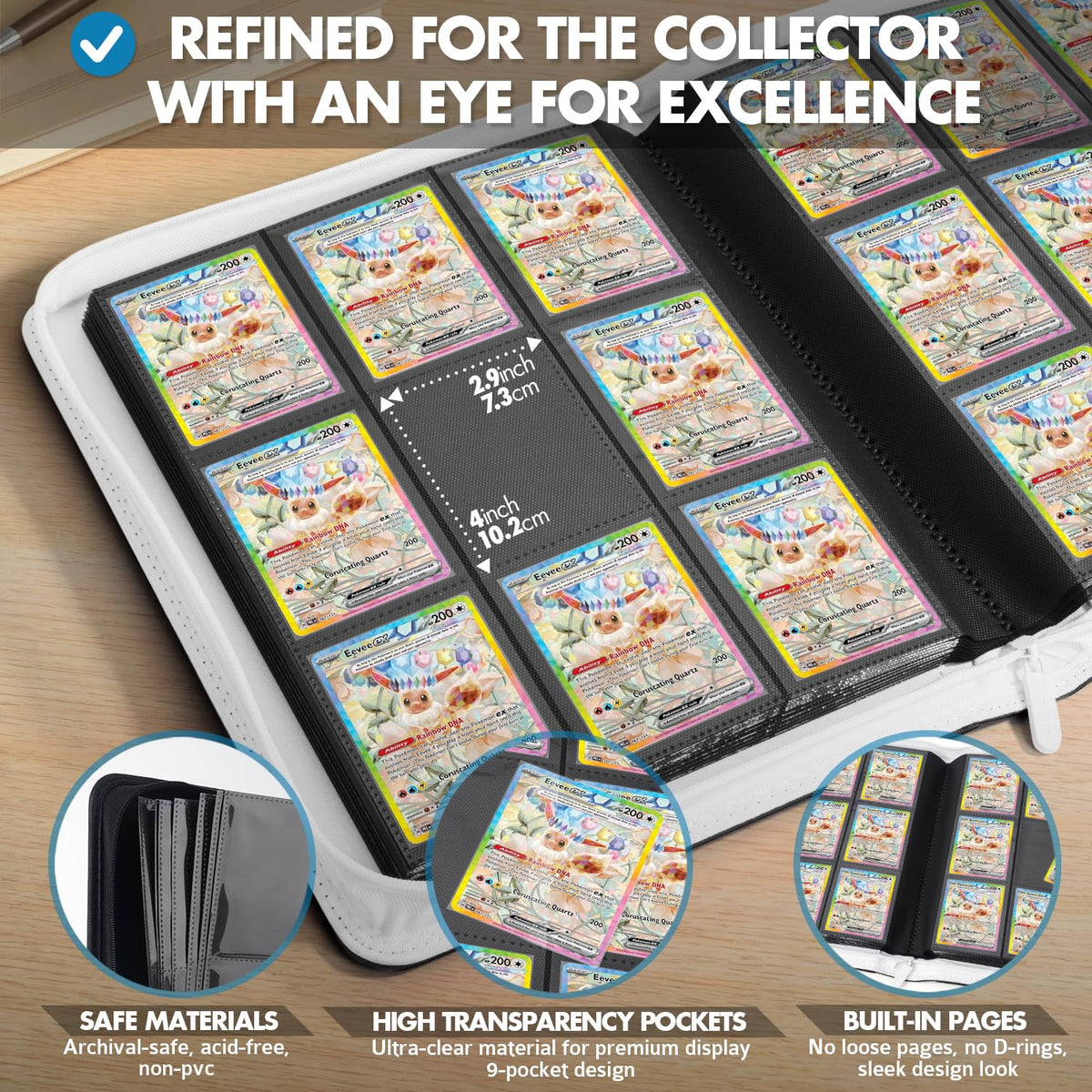 Side-loading pockets on the FunGuys binder secure cards during transport.