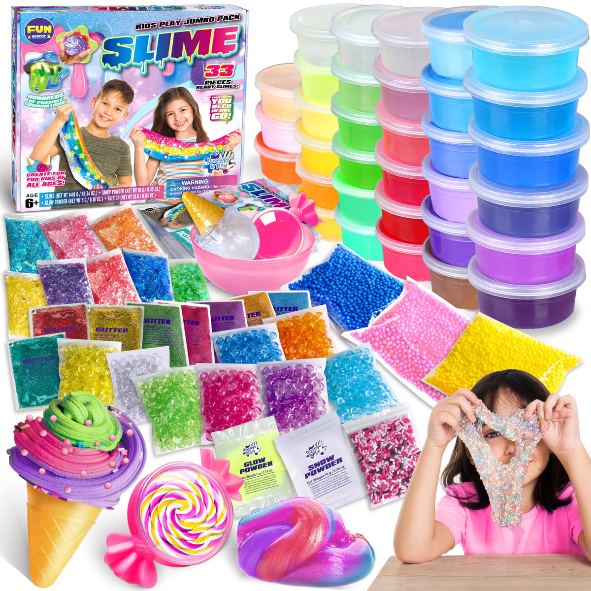 FUN KIDZ jumbo slime kit packaging showing a rainbow color assortment for creative play.