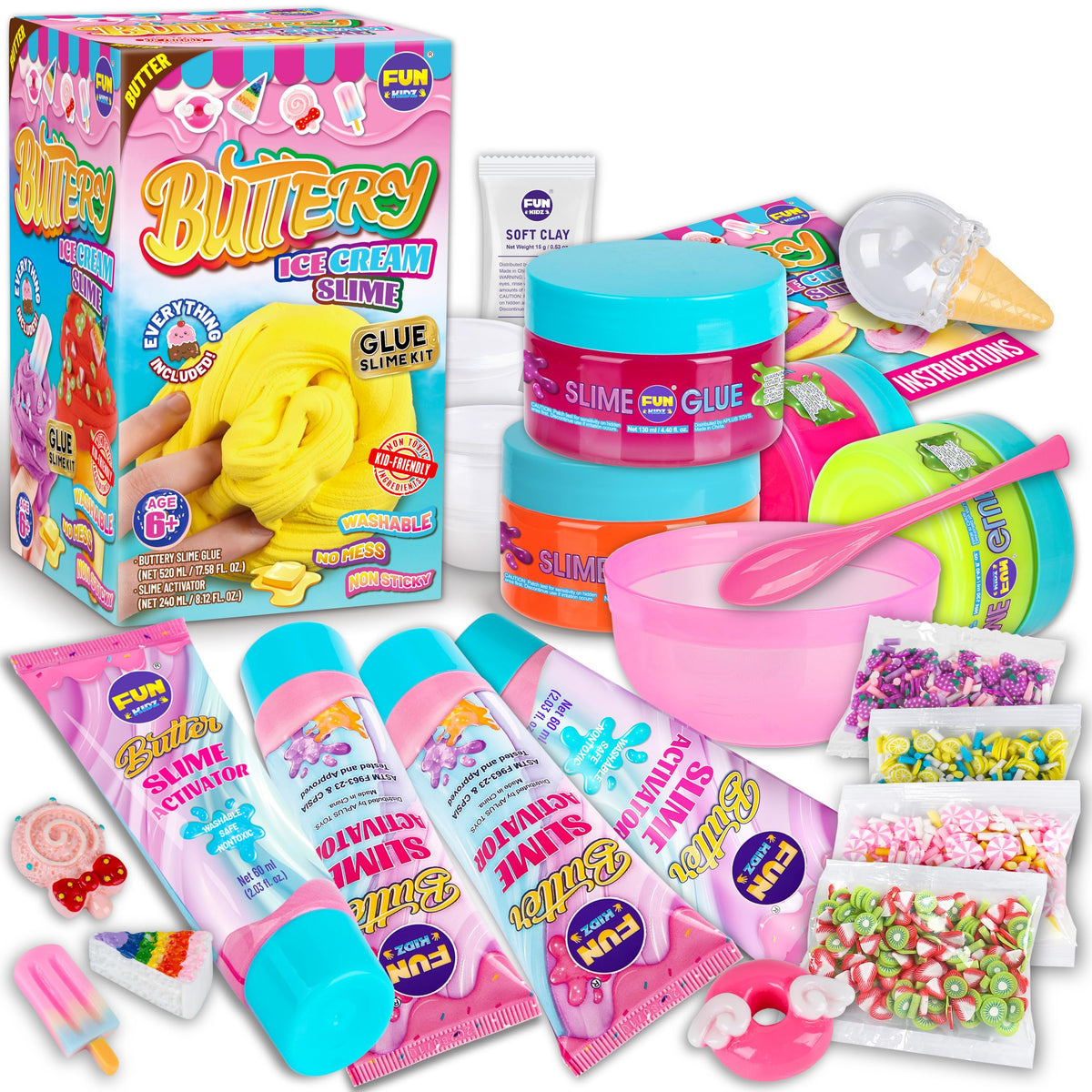 FunKidz butter slime kit contents for safe, creative play at home.