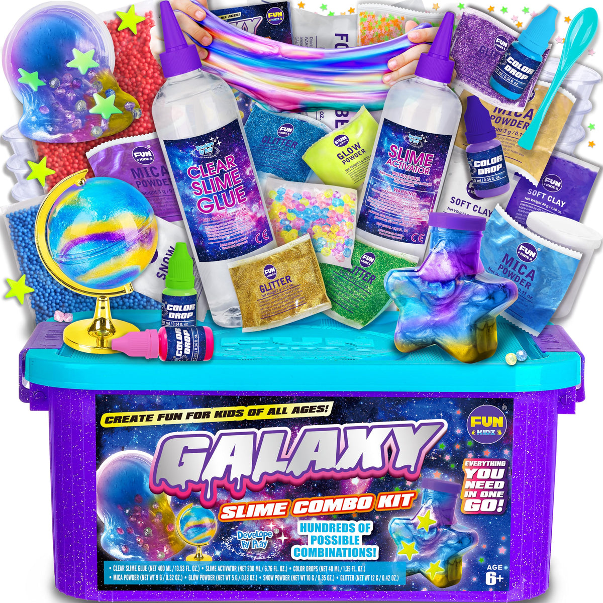 FunKidz Galaxy Slime Kit cover with vibrant cosmic colors, ideal for imaginative play.