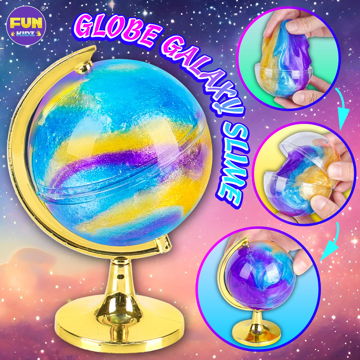 FunKidz Galaxy Slime kit glitter stars glow for luminous DIY projects.