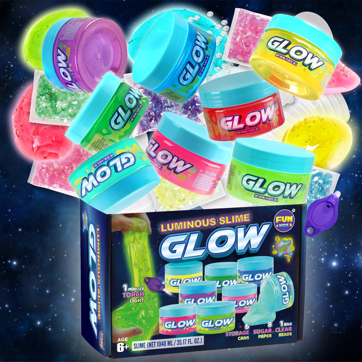 FUN KIDZ Glow Slime 8 Colors Pack for vibrant creative play.