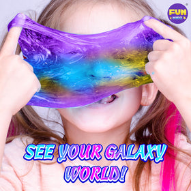 FunKidz slime bottle and globe storage display organized slime collection.