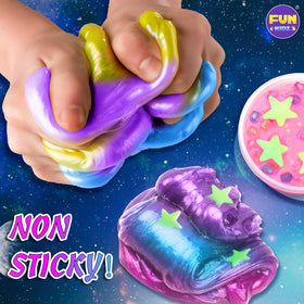 FunKidz star accents glow in the dark on slime for magical effects.