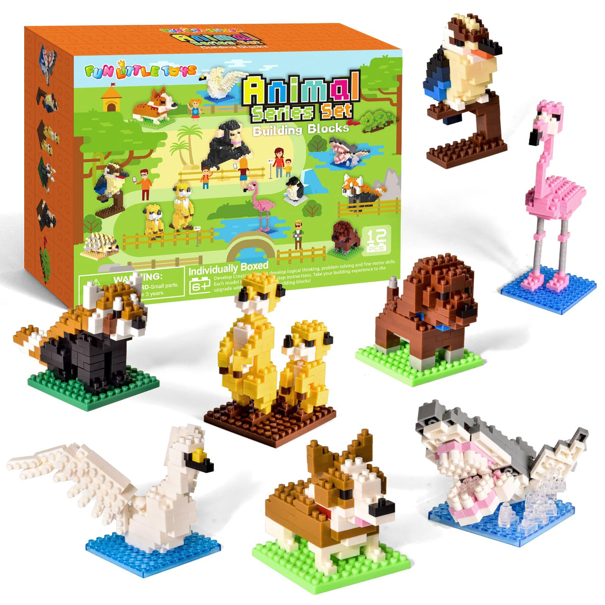 FUN LITTLE TOYS 12-pack mini animal building blocks collection for easy party distribution