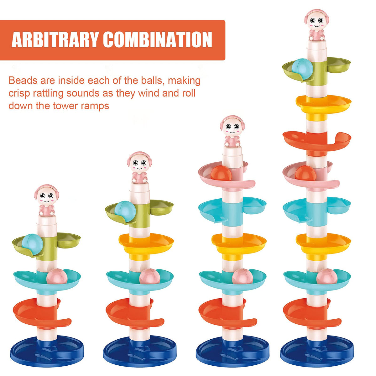 Fun Little Toys nine ramps arrangement highlighting the complete tower for multisensory exploration.