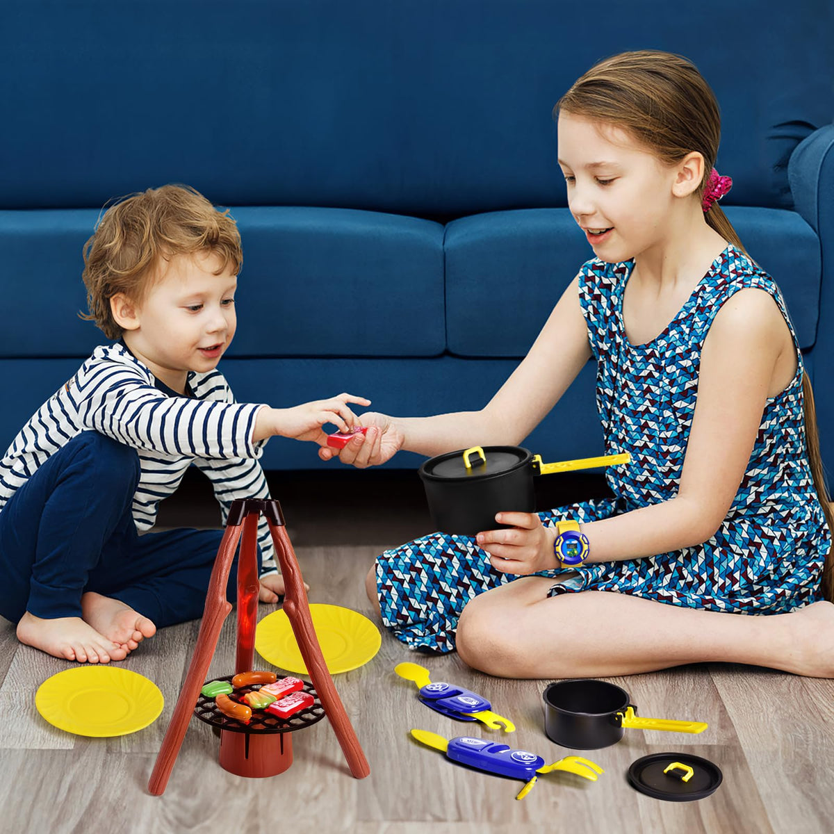 Fun Little Toys sticks and pots set enhances cooking pretend play.