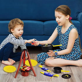 Fun Little Toys sticks and pots set enhances cooking pretend play.