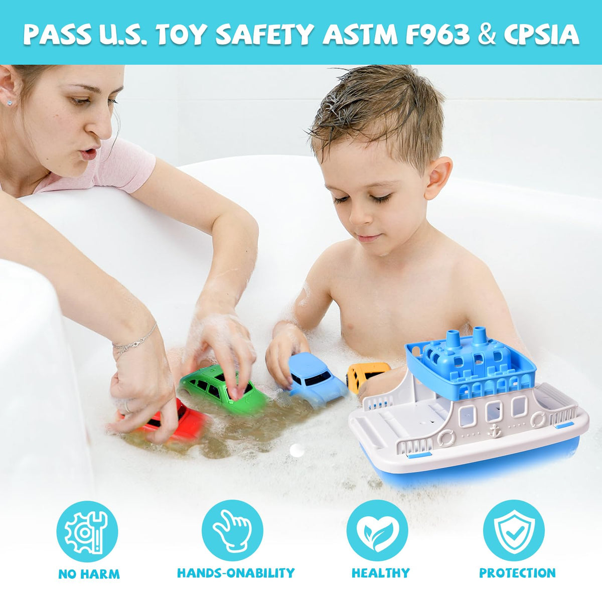 FUN LITTLE TOYS four mini cars spark cooperative play during tub and pool time