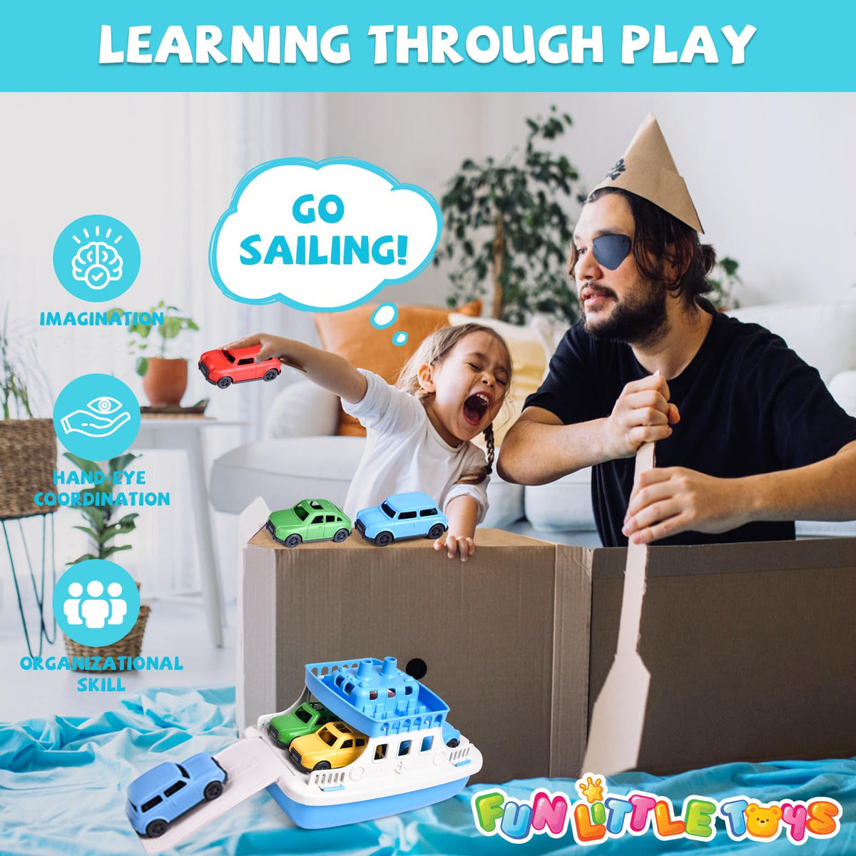 FUN LITTLE TOYS kid enjoying bath time with ferry boat, sparking imaginative play