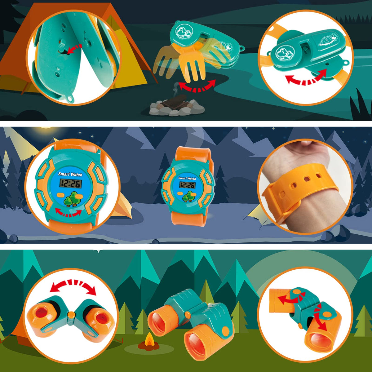 FUN LITTLE TOYS multifunction wristwatch and tools for pretend camping