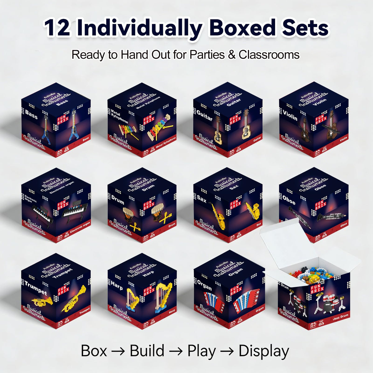 Fun Little Toys mini-instrument-building-set-02: Colorful, safe blocks spark hands-on music crafting at events.
