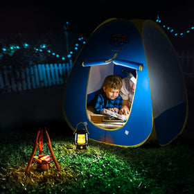 Fun Little Toys oil lamp adds cozy glow to play scenes.