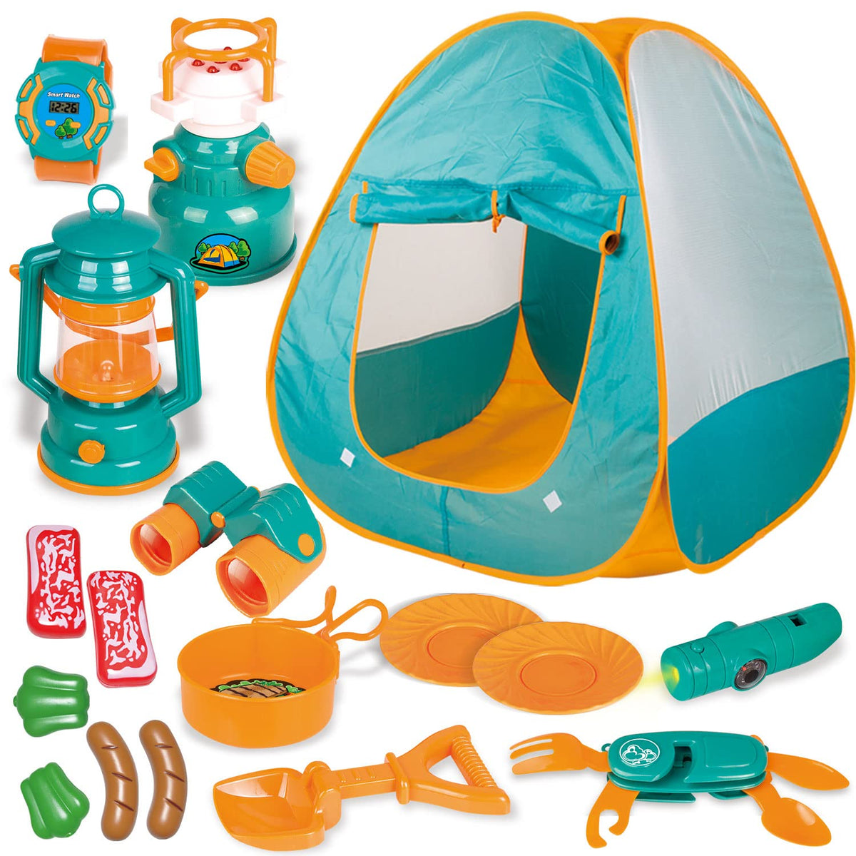 FUN LITTLE TOYS pop-up tent with camping gear invites imaginative outdoor play