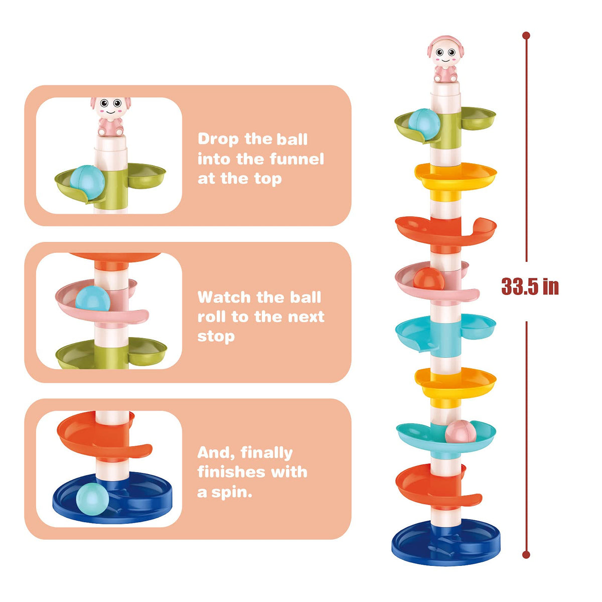 Fun Little Toys roller balls with sound beads appealing to touch and hearing during play.
