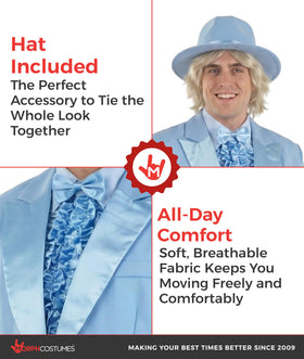Fun Shack blue bow tie completing the retro tuxedo look.