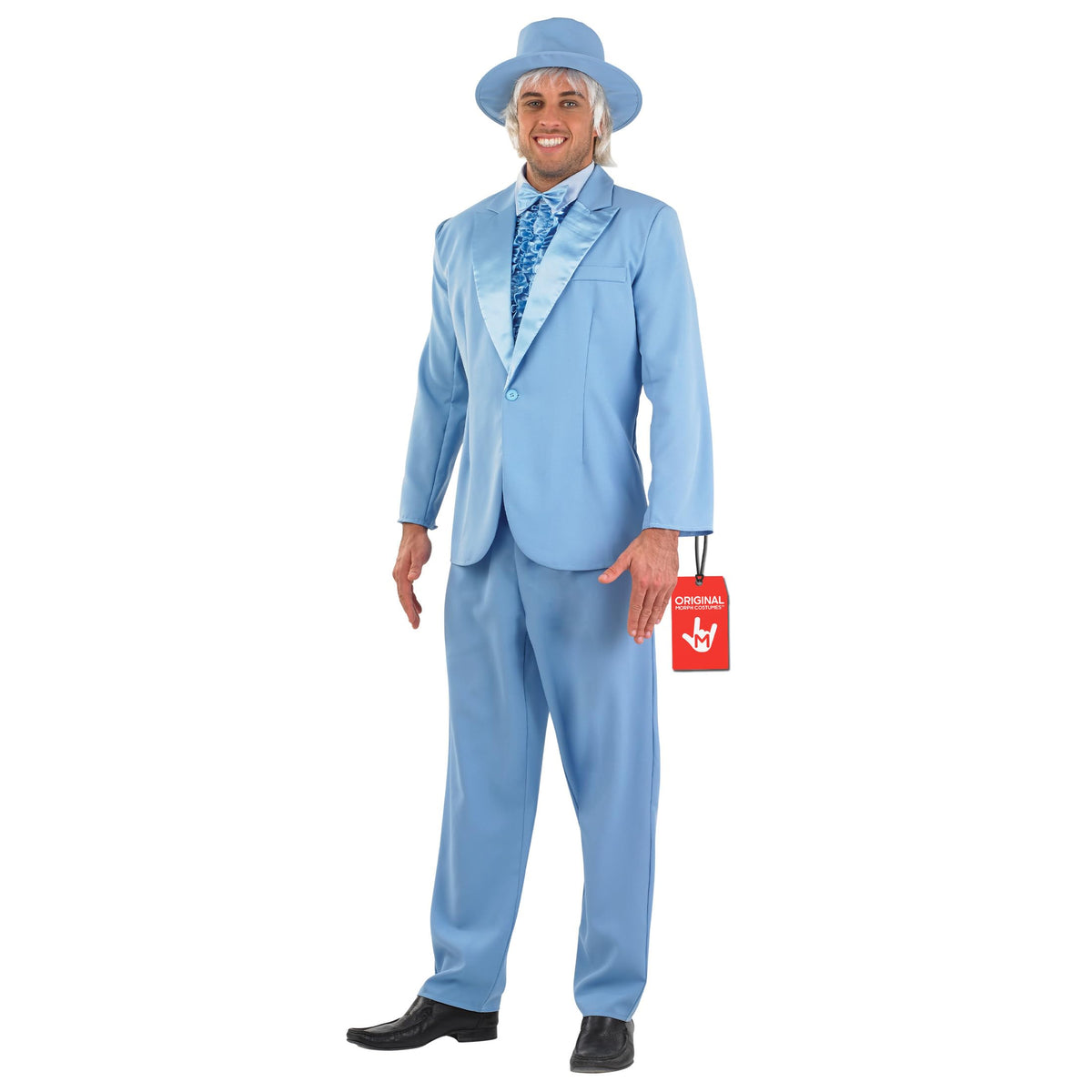 Fun Shack blue tuxedo jacket with attached ruffled shirt for a bold party entrance.