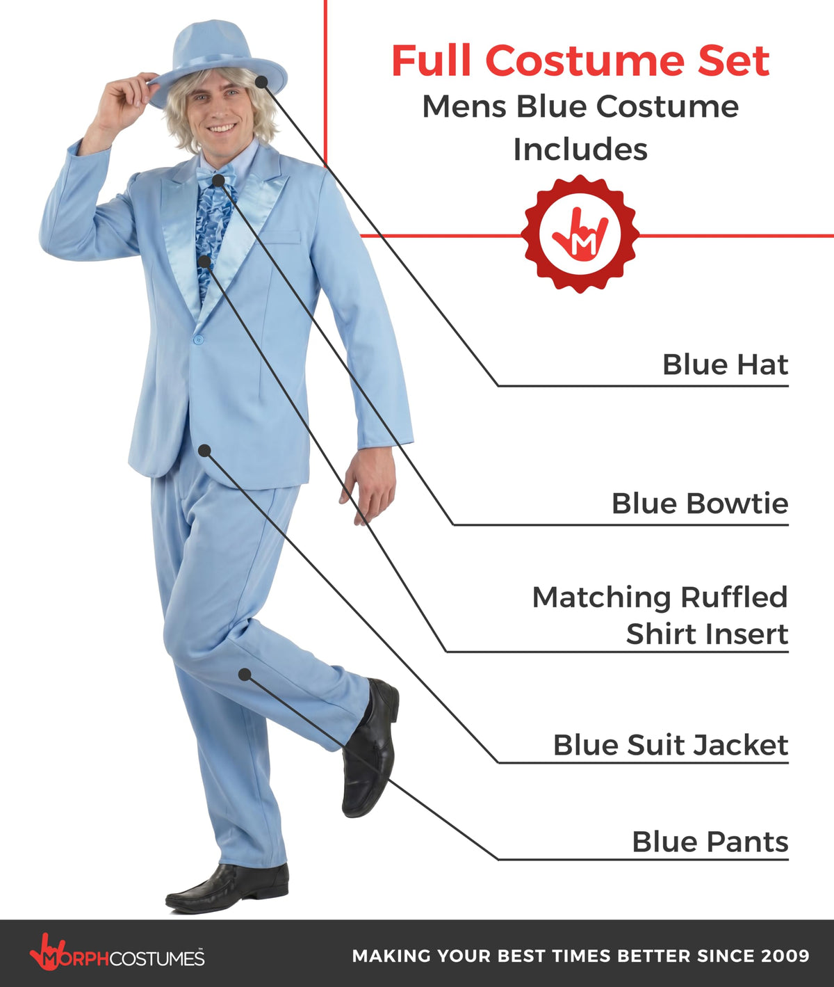 Fun Shack blue tuxedo trousers designed for comfortable all-night wear.