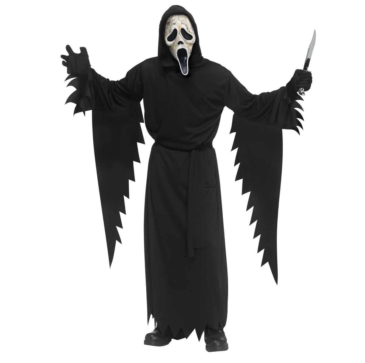 Fun World Ghost Face aged teen costume mask for a striking Halloween scare.