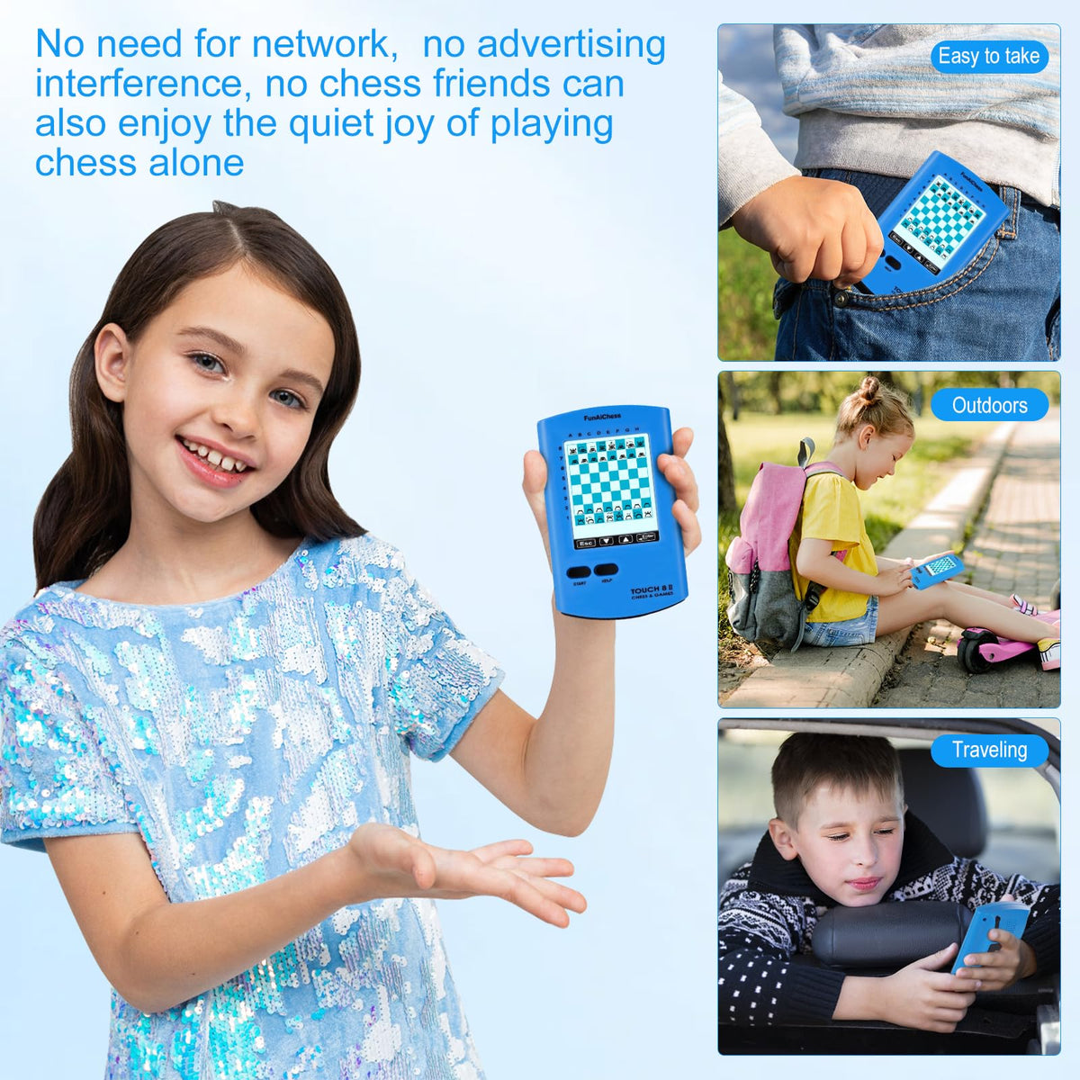 FunAiChess battery-powered operation supports flexible play anywhere