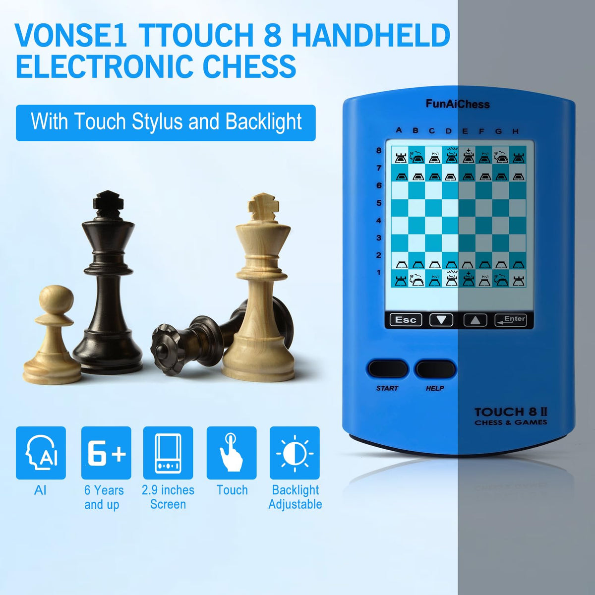 FunAiChess portable ergonomic design fits comfortably in your hand