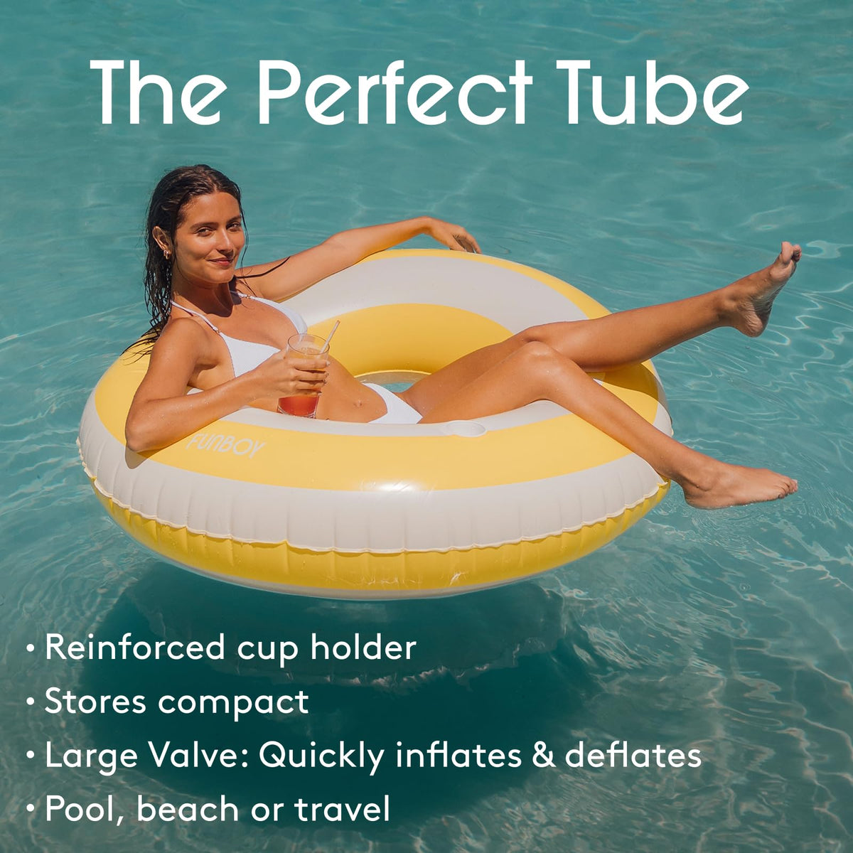 FUNBOY 48-inch diameter with reinforced cup holder for easy drinks.
