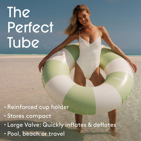 FUNBOY adult-size pool float in sage green stripe for relaxed lounging