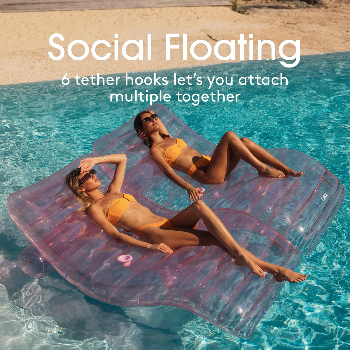 FUNBOY chaise with cup holder keeps drinks within reach by the pool