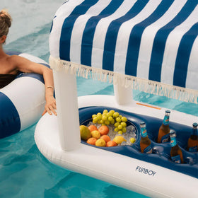 FunBoy fabric shade fringe cabana adds shade and festive flair to outdoor gatherings.