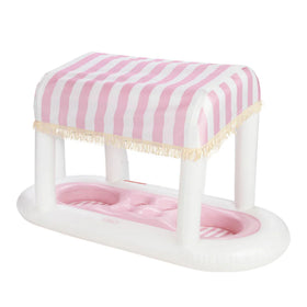 FunBoy Floating Cabana Bar with pink stripes serving pool drinks.