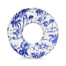 FUNBOY Giant 48 Toile Pool Float with blue stripes for smooth lounging.