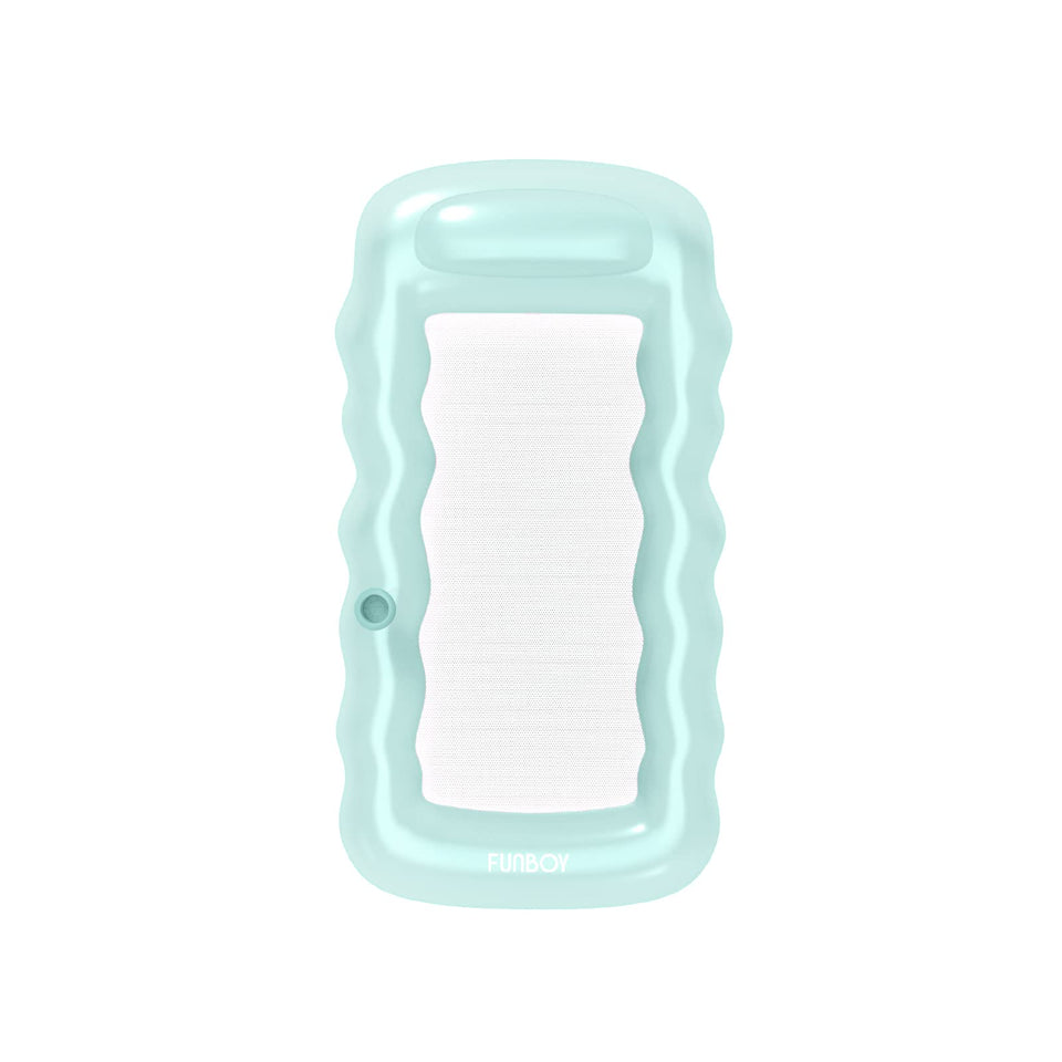FUNBOY giant inflatable luxury clear mint blue mesh lounger for cooling, relaxing pool lounging