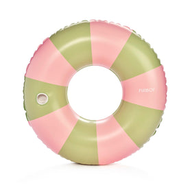 FUNBOY giant pink-green stripe float, cozy pool companion for sunny days.