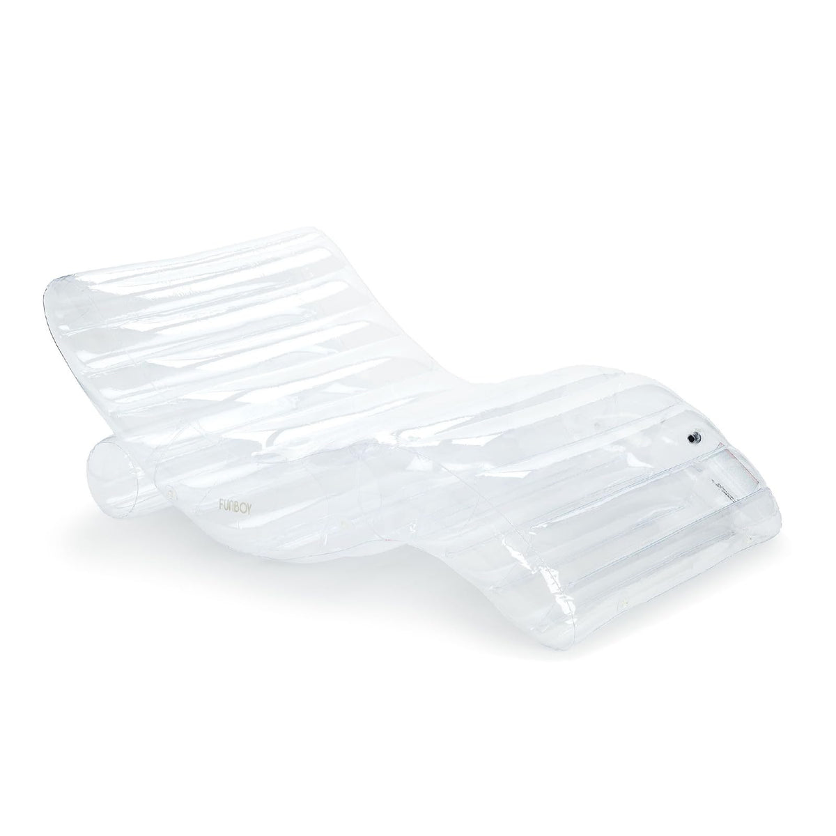 FUNBOY Giant Super Clear Chaise Lounger floats in pool for relaxed lounging