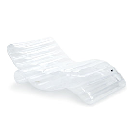 FUNBOY Giant Super Clear Chaise Lounger floats in pool for relaxed lounging