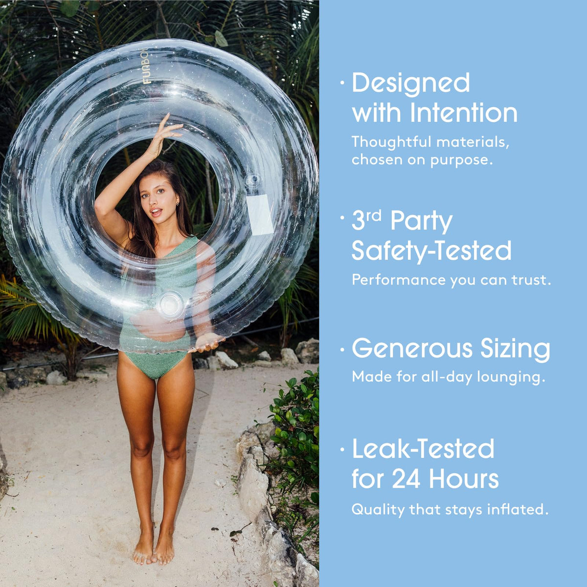 Oversized 50-inch FUNBOY float offers ample room for adults