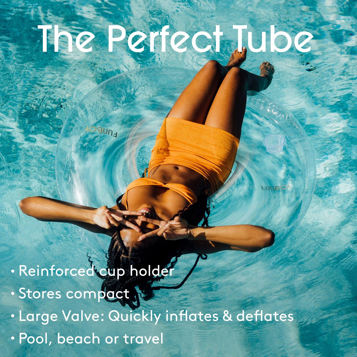 Crystal-clear FUNBOY float reflects surroundings for stylish pool days