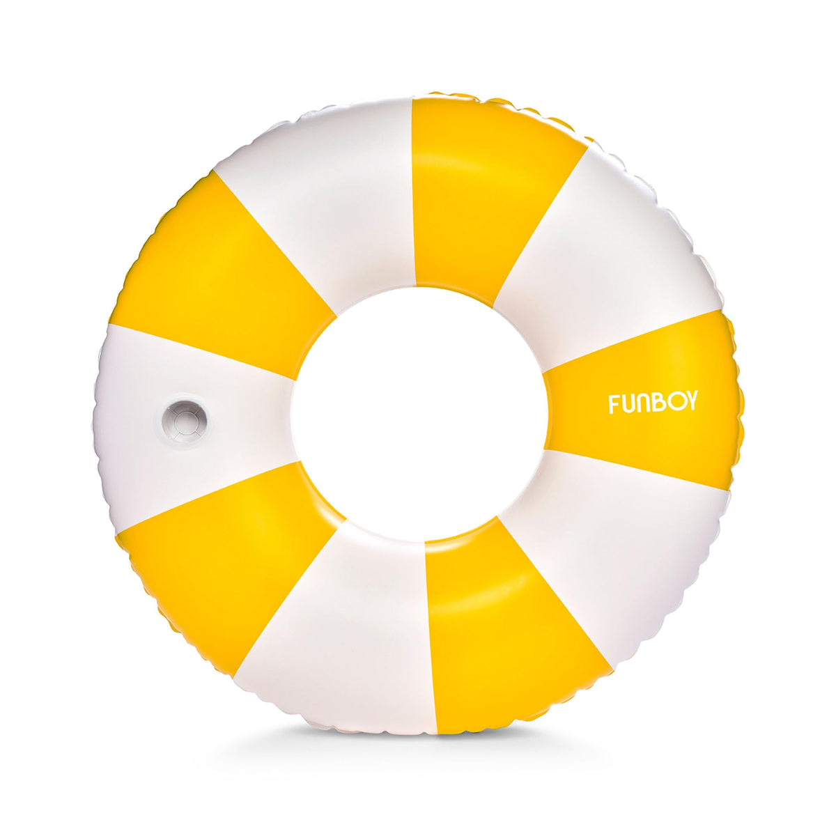 FUNBOY giant vintage orange stripe tube float with cup holder for easy pool lounging.