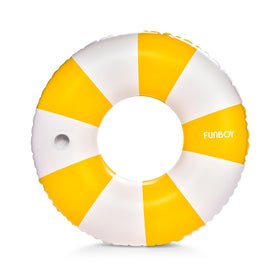 FUNBOY giant vintage orange stripe tube float with cup holder for easy pool lounging.