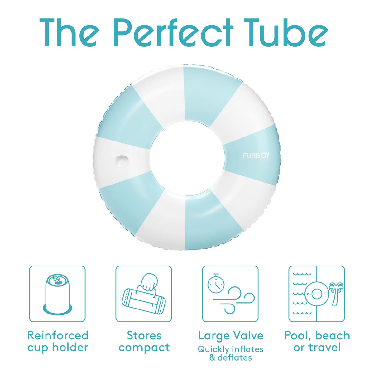 FUNBOY inflatable pool lounger showing integrated cup holder for convenient drinks