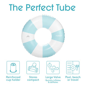 FUNBOY inflatable pool lounger showing integrated cup holder for convenient drinks