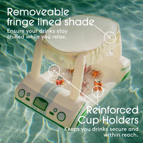 Detachable fringe shade on FUNBOY cooler protects drinks from sun.