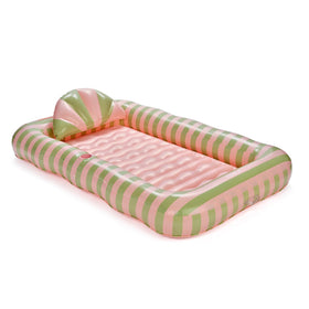 FUNBOY tanning pool lounger coral stripe with cup holder for poolside lounging.