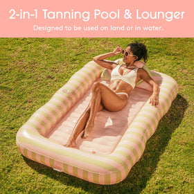 FUNBOY pool lounger coral stripe with removable head pillow for neck comfort.